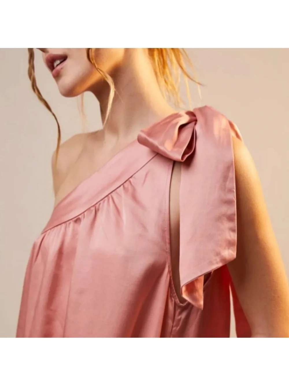 Free people Soa pink satin one maxi shoulder dress sz M